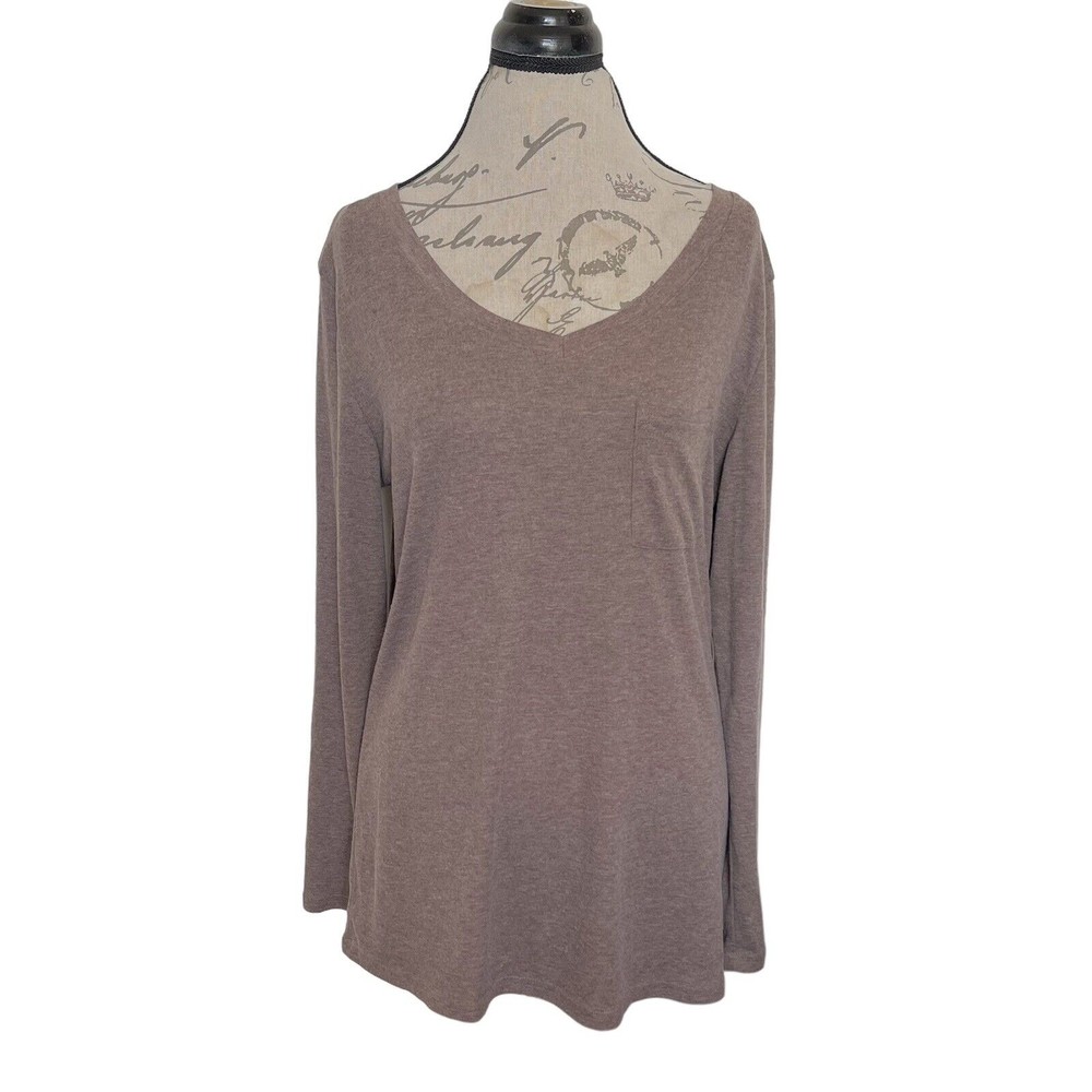 Womens Long Sleeve Blouse Top Long Sleeve V Neckline Pocket Knit Size Large